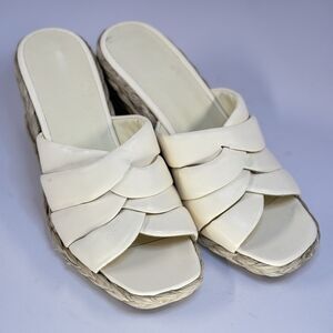 Vince Gilian Sandals Espadrille Wedge Heel Slides Crème Leather 9.5M Womens